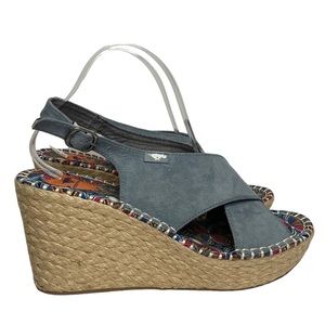 Rocket Dog Womens Blue Suede Sling Back Espadrille Wedge Heel Sandals Size 9.5